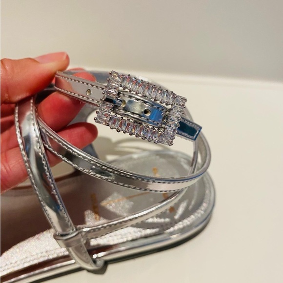 Brand new BLACK SUEDE STUDIO Metallic Leather Rhinestone-Embellished Sandals - Picture 6 of 9